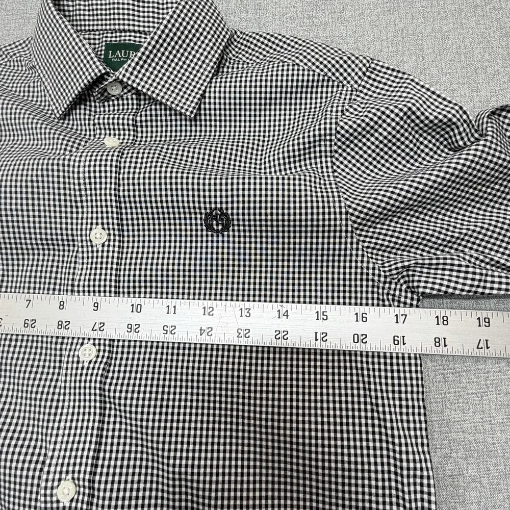 NWT Lauren Ralph Lauren Boys 14 Gingham Button Down Dress Shirt Black White LS